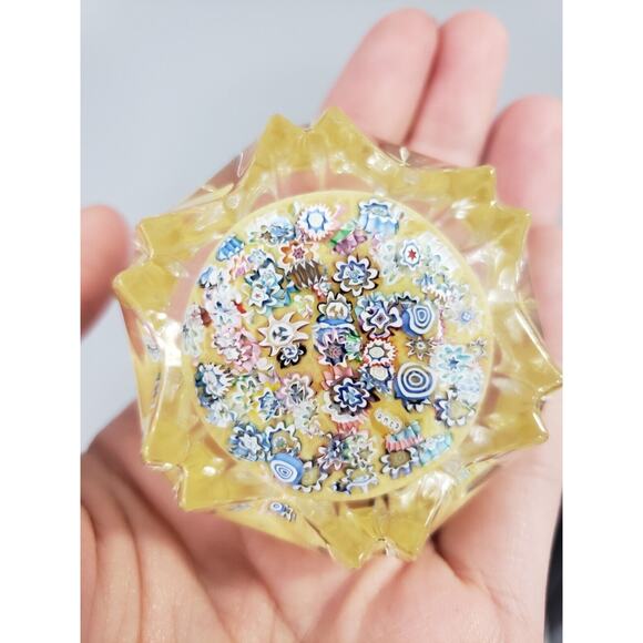 Peter McDougall Star Cut Millifiore Yellow paperweight Fluted Scotland PMCD 50mm - Picture 8 of 8
